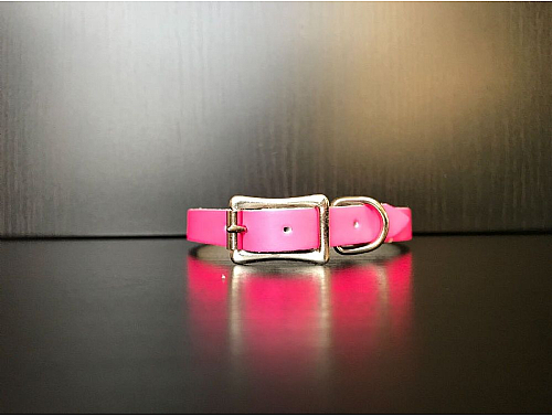 Fluorescent Pink - Leather Dog Collar - Size XS - Puppy